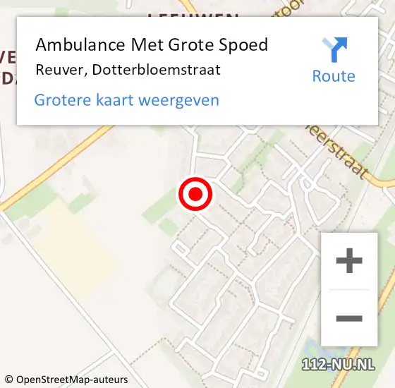 Locatie op kaart van de 112 melding: Ambulance Met Grote Spoed Naar Reuver, Dotterbloemstraat op 22 september 2014 12:11