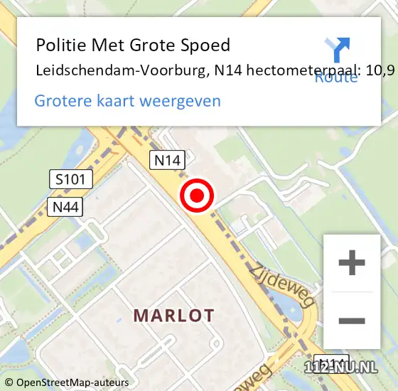 Locatie op kaart van de 112 melding: Politie Met Grote Spoed Naar Leidschendam-Voorburg, N14 hectometerpaal: 10,9 op 16 januari 2024 10:14