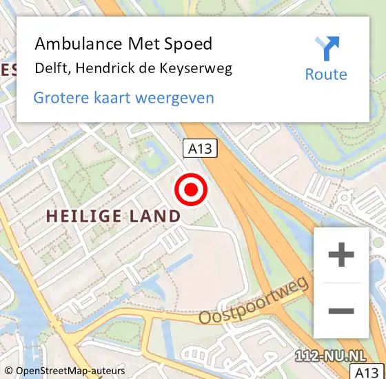 Locatie op kaart van de 112 melding: Ambulance Met Spoed Naar Delft, Hendrick de Keyserweg op 16 januari 2024 10:32