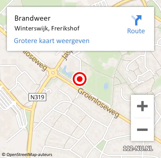 Locatie op kaart van de 112 melding: Brandweer Winterswijk, Frerikshof op 16 januari 2024 10:43