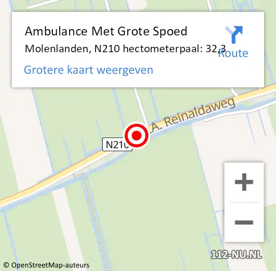 Locatie op kaart van de 112 melding: Ambulance Met Grote Spoed Naar Molenlanden, N210 hectometerpaal: 32,3 op 16 januari 2024 11:11