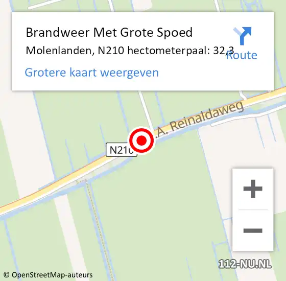 Locatie op kaart van de 112 melding: Brandweer Met Grote Spoed Naar Molenlanden, N210 hectometerpaal: 32,3 op 16 januari 2024 11:13