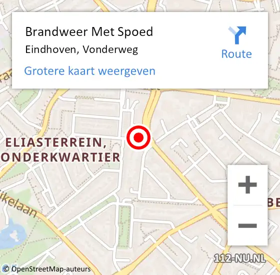 Locatie op kaart van de 112 melding: Brandweer Met Spoed Naar Eindhoven, Vonderweg op 16 januari 2024 11:32