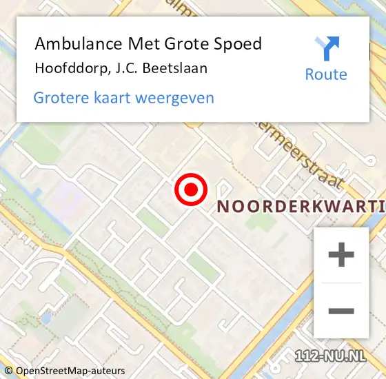 Locatie op kaart van de 112 melding: Ambulance Met Grote Spoed Naar Hoofddorp, J.C. Beetslaan op 16 januari 2024 11:41