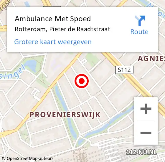 Locatie op kaart van de 112 melding: Ambulance Met Spoed Naar Rotterdam, Pieter de Raadtstraat op 16 januari 2024 11:51