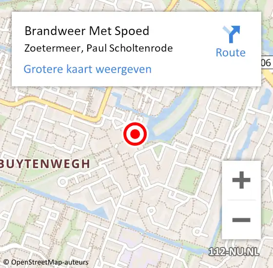 Locatie op kaart van de 112 melding: Brandweer Met Spoed Naar Zoetermeer, Paul Scholtenrode op 16 januari 2024 12:08