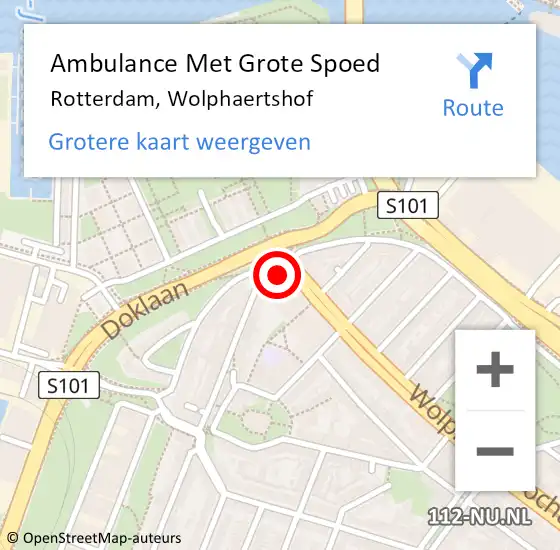 Locatie op kaart van de 112 melding: Ambulance Met Grote Spoed Naar Rotterdam, Wolphaertshof op 16 januari 2024 12:21