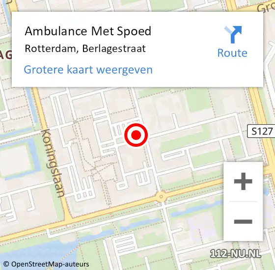 Locatie op kaart van de 112 melding: Ambulance Met Spoed Naar Rotterdam, Berlagestraat op 16 januari 2024 12:49