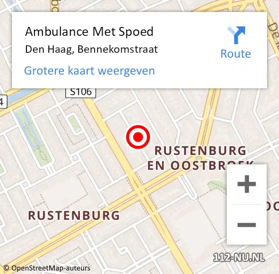 Locatie op kaart van de 112 melding: Ambulance Met Spoed Naar Den Haag, Bennekomstraat op 16 januari 2024 12:55