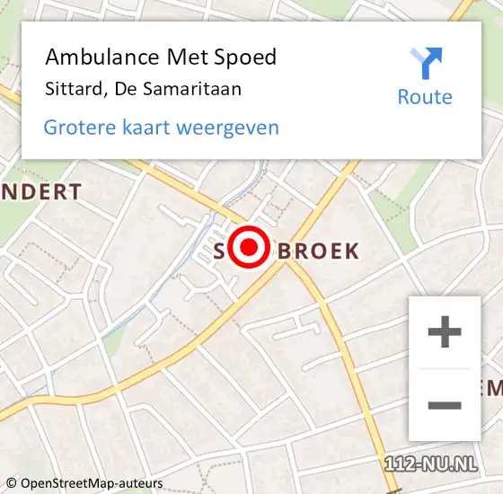Locatie op kaart van de 112 melding: Ambulance Met Spoed Naar Sittard, De Samaritaan op 16 januari 2024 12:57