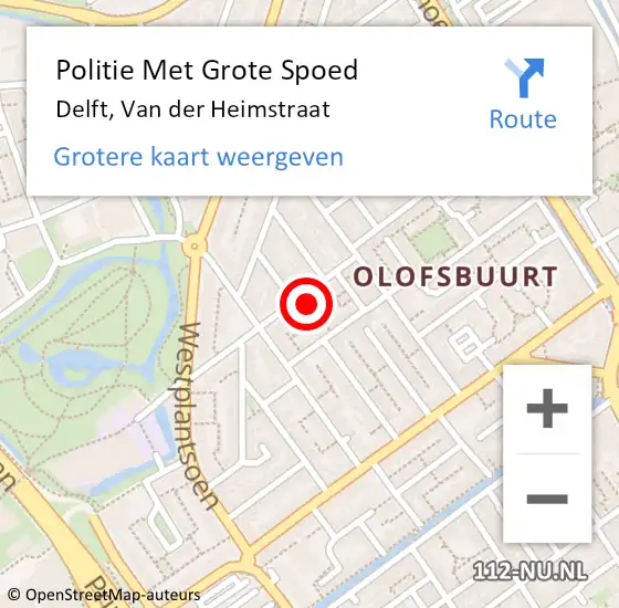 Locatie op kaart van de 112 melding: Politie Met Grote Spoed Naar Delft, Van der Heimstraat op 16 januari 2024 13:03