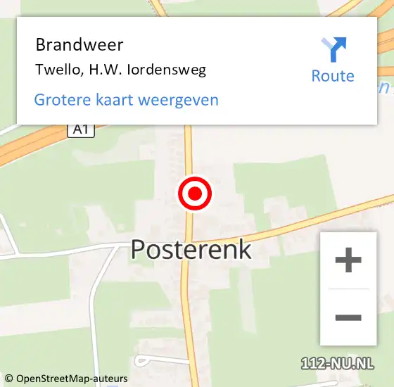 Locatie op kaart van de 112 melding: Brandweer Twello, H.W. Iordensweg op 16 januari 2024 13:10
