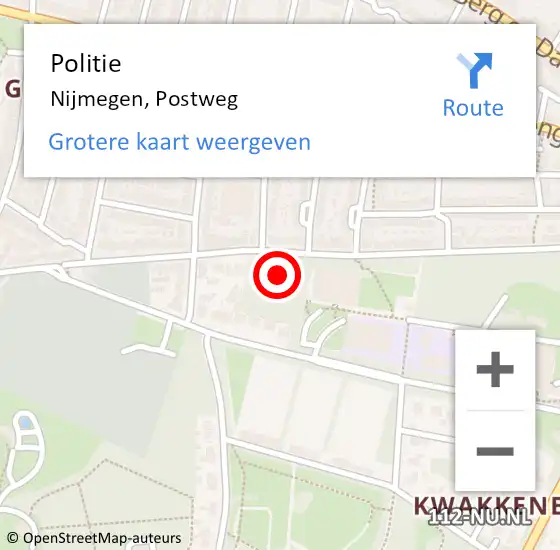 Locatie op kaart van de 112 melding: Politie Nijmegen, Postweg op 16 januari 2024 13:10