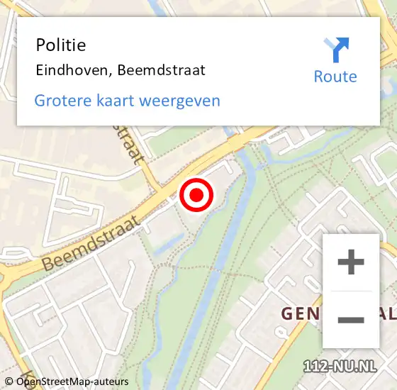 Locatie op kaart van de 112 melding: Politie Eindhoven, Beemdstraat op 16 januari 2024 13:17