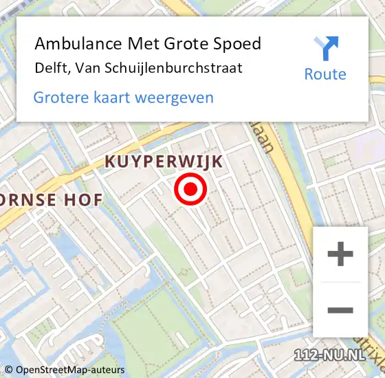 Locatie op kaart van de 112 melding: Ambulance Met Grote Spoed Naar Delft, Van Schuijlenburchstraat op 16 januari 2024 13:33