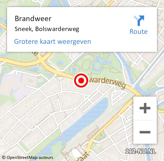 Locatie op kaart van de 112 melding: Brandweer Sneek, Bolswarderweg op 15 oktober 2013 11:15