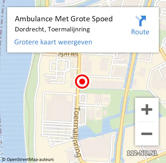 Locatie op kaart van de 112 melding: Ambulance Met Grote Spoed Naar Dordrecht, Toermalijnring op 16 januari 2024 13:38