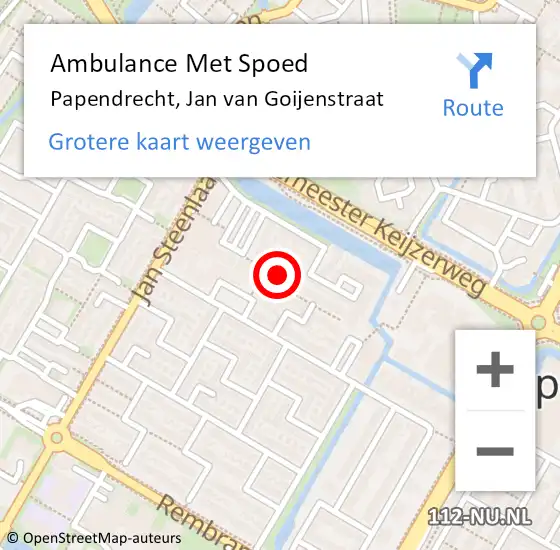 Locatie op kaart van de 112 melding: Ambulance Met Spoed Naar Papendrecht, Jan van Goijenstraat op 16 januari 2024 13:51