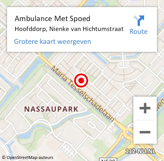 Locatie op kaart van de 112 melding: Ambulance Met Spoed Naar Hoofddorp, Nienke van Hichtumstraat op 16 januari 2024 14:15