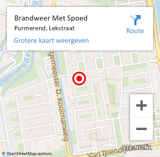 Locatie op kaart van de 112 melding: Brandweer Met Spoed Naar Purmerend, Lekstraat op 16 januari 2024 14:19