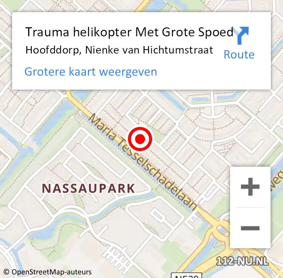 Locatie op kaart van de 112 melding: Trauma helikopter Met Grote Spoed Naar Hoofddorp, Nienke van Hichtumstraat op 16 januari 2024 14:22