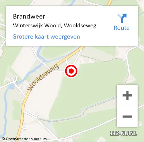 Locatie op kaart van de 112 melding: Brandweer Winterswijk Woold, Wooldseweg op 22 september 2014 12:42