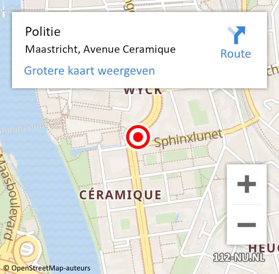 Locatie op kaart van de 112 melding: Politie Maastricht, Avenue Ceramique op 16 januari 2024 14:28