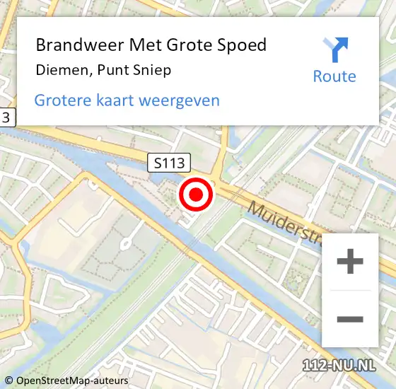 Locatie op kaart van de 112 melding: Brandweer Met Grote Spoed Naar Diemen, Punt Sniep op 16 januari 2024 14:42