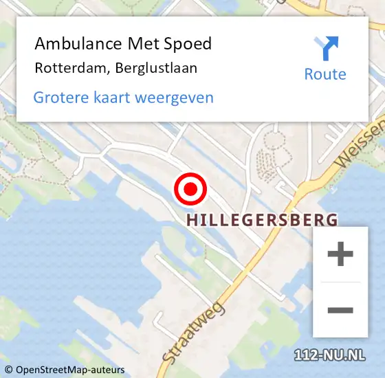 Locatie op kaart van de 112 melding: Ambulance Met Spoed Naar Rotterdam, Berglustlaan op 16 januari 2024 14:44