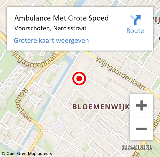 Locatie op kaart van de 112 melding: Ambulance Met Grote Spoed Naar Voorschoten, Narcisstraat op 16 januari 2024 14:49