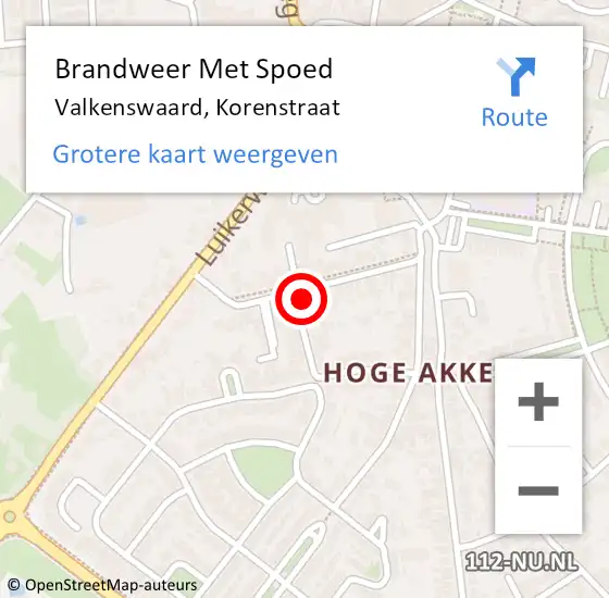 Locatie op kaart van de 112 melding: Brandweer Met Spoed Naar Valkenswaard, Korenstraat op 16 januari 2024 14:50