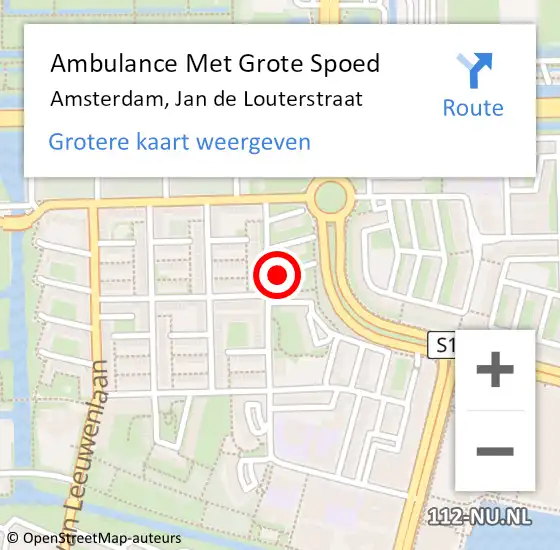 Locatie op kaart van de 112 melding: Ambulance Met Grote Spoed Naar Amsterdam, Jan de Louterstraat op 16 januari 2024 14:54
