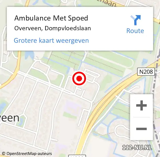Locatie op kaart van de 112 melding: Ambulance Met Spoed Naar Overveen, Dompvloedslaan op 16 januari 2024 15:06