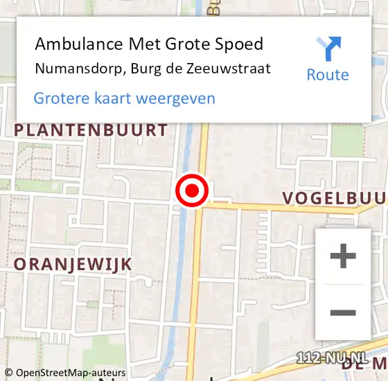 Locatie op kaart van de 112 melding: Ambulance Met Grote Spoed Naar Numansdorp, Burg de Zeeuwstraat op 16 januari 2024 15:16