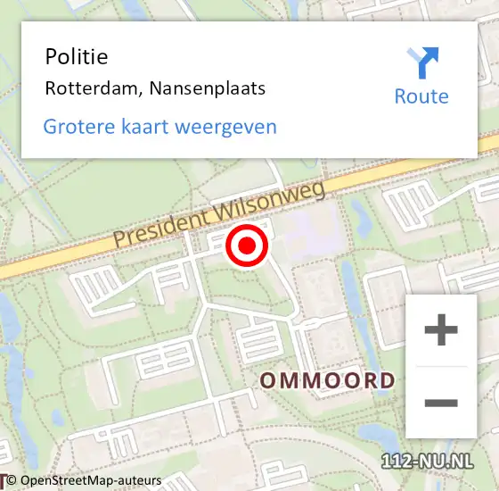 Locatie op kaart van de 112 melding: Politie Rotterdam, Nansenplaats op 16 januari 2024 15:35