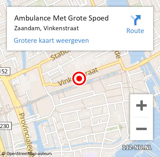Locatie op kaart van de 112 melding: Ambulance Met Grote Spoed Naar Zaandam, Vinkenstraat op 16 januari 2024 15:40