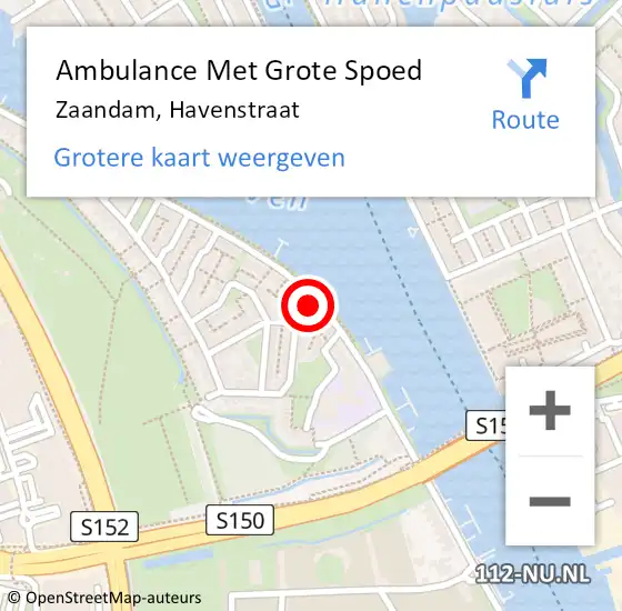 Locatie op kaart van de 112 melding: Ambulance Met Grote Spoed Naar Zaandam, Havenstraat op 16 januari 2024 15:44