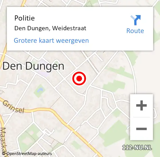 Locatie op kaart van de 112 melding: Politie Den Dungen, Weidestraat op 16 januari 2024 15:52