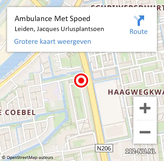 Locatie op kaart van de 112 melding: Ambulance Met Spoed Naar Leiden, Jacques Urlusplantsoen op 16 januari 2024 15:59
