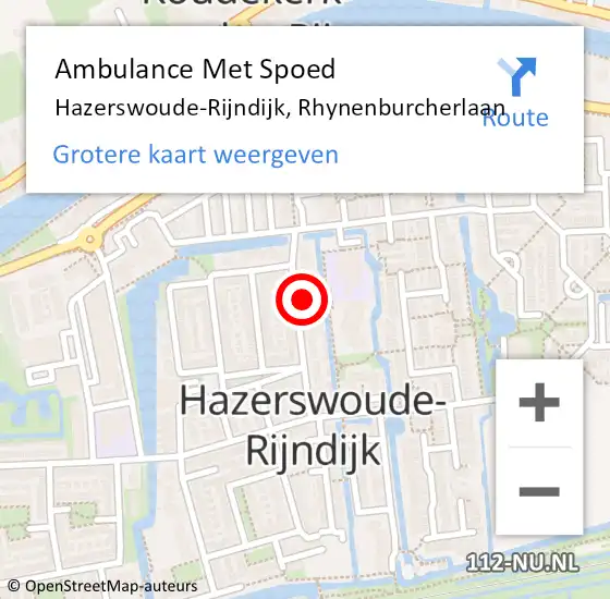 Locatie op kaart van de 112 melding: Ambulance Met Spoed Naar Hazerswoude-Rijndijk, Rhynenburcherlaan op 16 januari 2024 16:07
