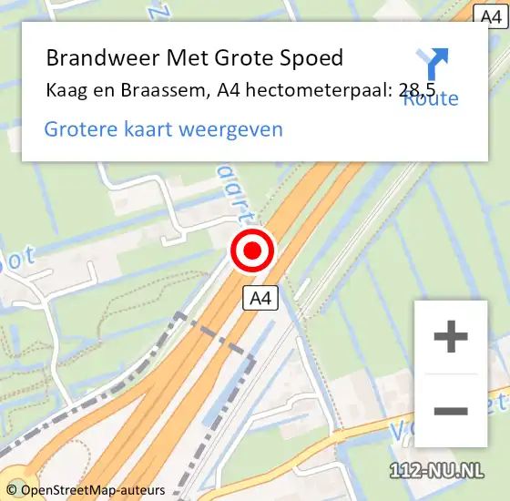 Locatie op kaart van de 112 melding: Brandweer Met Grote Spoed Naar Kaag en Braassem, A4 hectometerpaal: 28,5 op 16 januari 2024 16:30