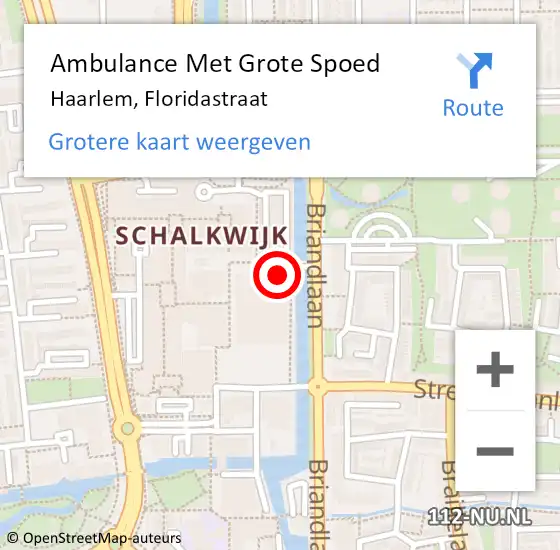 Locatie op kaart van de 112 melding: Ambulance Met Grote Spoed Naar Haarlem, Floridastraat op 16 januari 2024 16:48