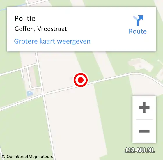 Locatie op kaart van de 112 melding: Politie Geffen, Vreestraat op 16 januari 2024 16:50