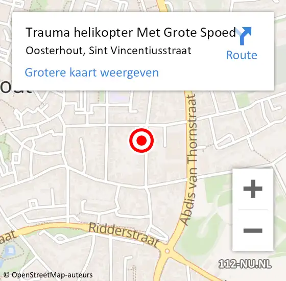 Locatie op kaart van de 112 melding: Trauma helikopter Met Grote Spoed Naar Oosterhout, Sint Vincentiusstraat op 16 januari 2024 17:55