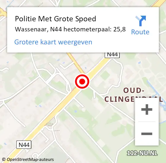 Locatie op kaart van de 112 melding: Politie Met Grote Spoed Naar Wassenaar, N44 hectometerpaal: 25,8 op 16 januari 2024 18:55