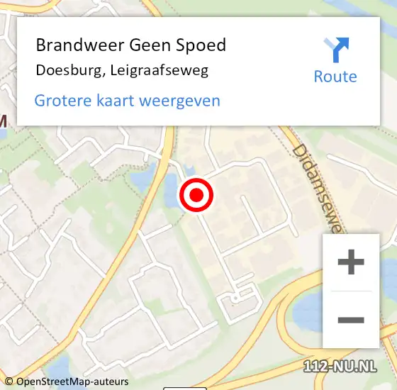 Locatie op kaart van de 112 melding: Brandweer Geen Spoed Naar Doesburg, Leigraafseweg op 16 januari 2024 18:55