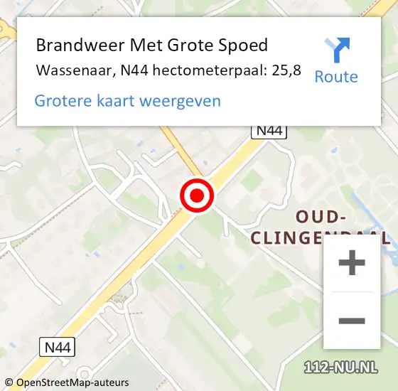 Locatie op kaart van de 112 melding: Brandweer Met Grote Spoed Naar Wassenaar, N44 hectometerpaal: 25,8 op 16 januari 2024 18:59