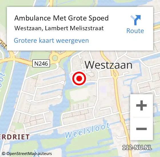 Locatie op kaart van de 112 melding: Ambulance Met Grote Spoed Naar Westzaan, Lambert Meliszstraat op 16 januari 2024 19:08