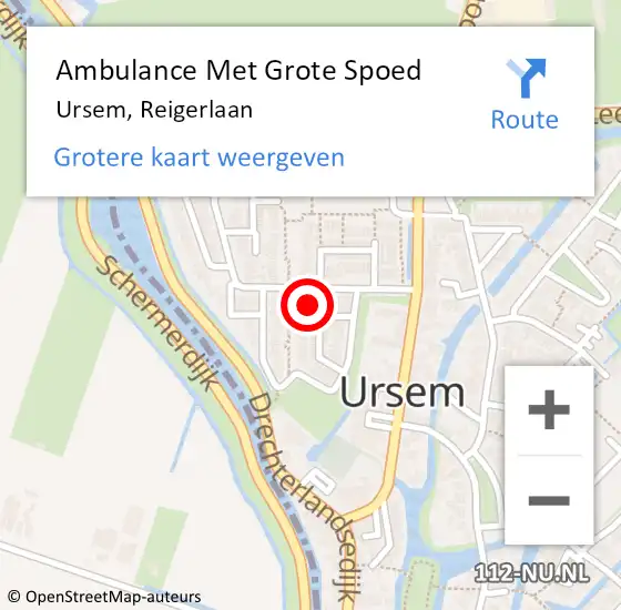 Locatie op kaart van de 112 melding: Ambulance Met Grote Spoed Naar Ursem, Reigerlaan op 16 januari 2024 19:42