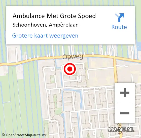 Locatie op kaart van de 112 melding: Ambulance Met Grote Spoed Naar Schoonhoven, Ampèrelaan op 16 januari 2024 19:51